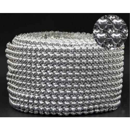 10 Yards12 rows Silver Plated Heart Shaped DIAMOND MESH WRAP ROLL SPARKLE RHINESTONE Crystal Platinum Ribbon