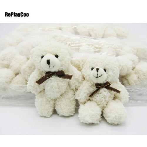12PCS/LOT Kawaii Small Joint Teddy Bears 12CM Stuffed Plush With Chain White Toy Teddy-Bear Mini Bear Ted Bears Toys 0902