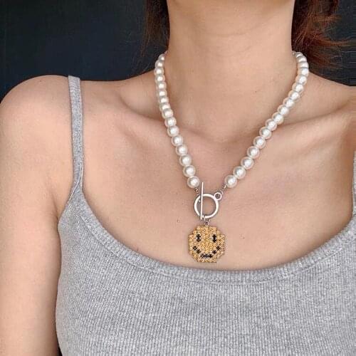 New Creative Cute Smile Pendant Necklace Best Fashion Pearl Chain Choker Party Jewelry for Women Friendship Girl Trendy Gifts
