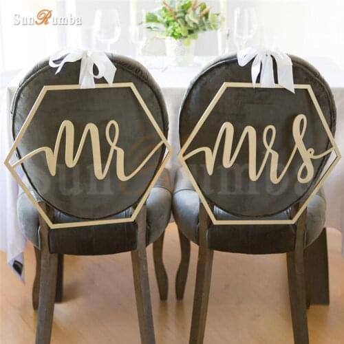 2pcs/set Mr & Mrs Rustic Wedding Sign Decor Ideas Chairs Hanging Signs Mariage Party Decorations Wood Wedding Decoration Props
