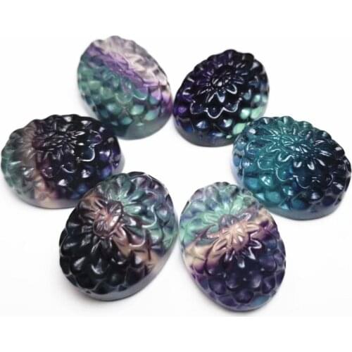 20mm Natural Rainbow fluorite carved flowers for DIY Jewelry design 1pc