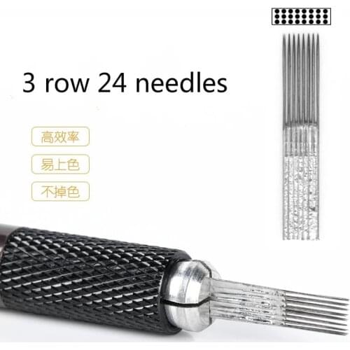 20PCS Tebori Disposable Microblading 3 Rows 24 Pins Round Needles Blade Accessory Use For Manual Pen Shading Fog Eyebrow Makeup