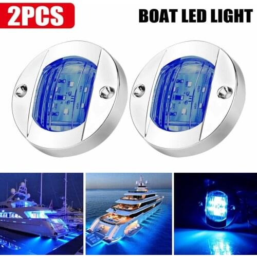 2X DC12V Round Marine Boat LED Courtesy Lights Cabin Deck Stern 6 LED Side Marker Lightnavigatioin Light Blue