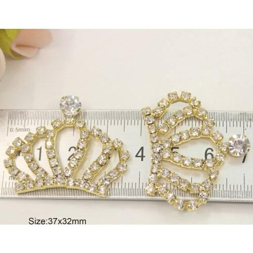37x32mm Gold Rhinestone Crown Buttons DIY Craft Wedding Decorative Accessories Metal Flatback Botton 10pcs