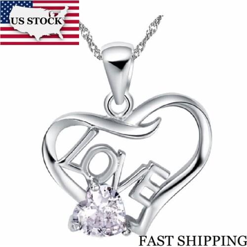 US STOCK 15% Off Heart Pendant Necklace Purple White Necklaces Pendants Silver New Collar Love Bijoux Femme Sale Uloveido N646