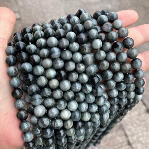 Natural Gray Hawk Eye Gray Eagle Eye Stone Beads Gemstone Smooth Loose Round Beads for DIY jewelry making