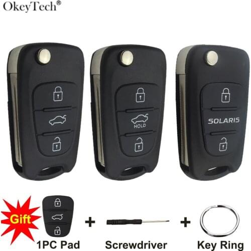 Okeytech 3 Buttons Replacement Flip Remote Key Shell Case Fob For Hyundai I30 Accent Solaris For Kia Sportage Ceed Rio Picanto
