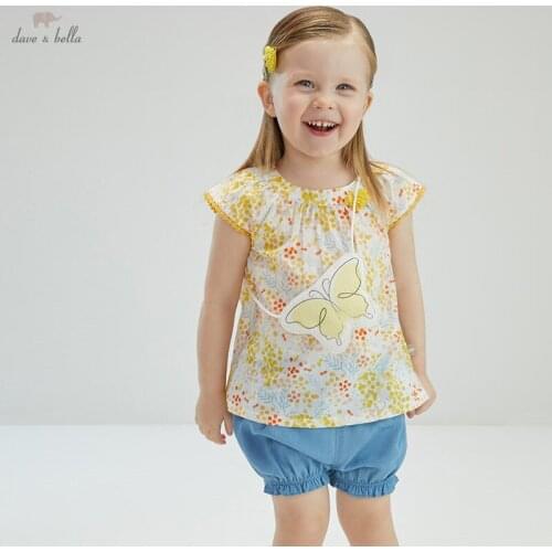 DBJ17759 dave bella summer baby girls cute floral print clothing sets kids fashion sets children with a small bag 3 pcs suit