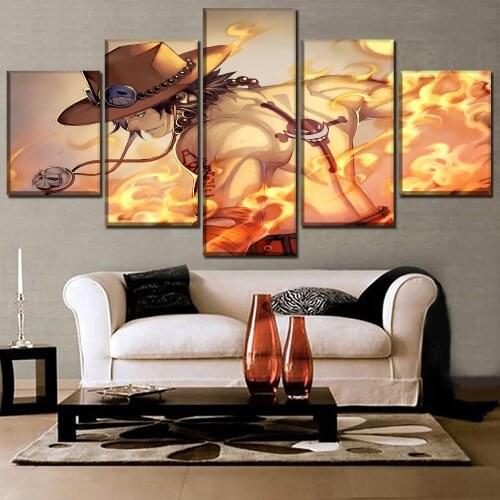 Home Decor One Set Framework Or Unframed 5 Panel Anime One Piece Portgas D. Ace Poster Modern Wall Art Canvas Print Painting