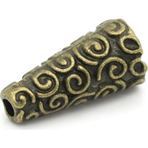 Doreen Box hot- Spacer Beads Cone Antique Bronze Pattern Carved 18x9mm, Hole:approx 2mm, 50PCs (B25815)