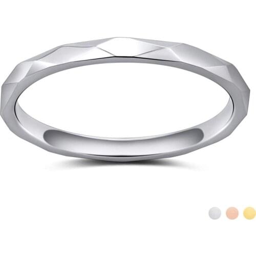 EAMTI 2mm Stainless Steel Ring Ladies Girl Faceted Edge Dome Polished Slim Fit Engagement Ring for Comfortable Fit