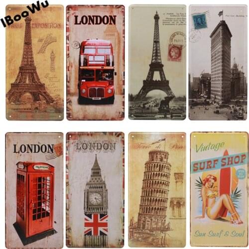 The Eiffel Tower Popular City Signs Vintage Poster Retro Plaques London/Paris Metal Tin Signs Wall Decor For Bar Garage Pub Cafe