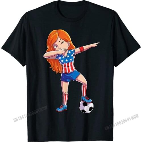 Dabbing Soccer Girl USA T shirt 4th of July American Flag US Cotton Mens T Shirt Summer Tees Newest Normal