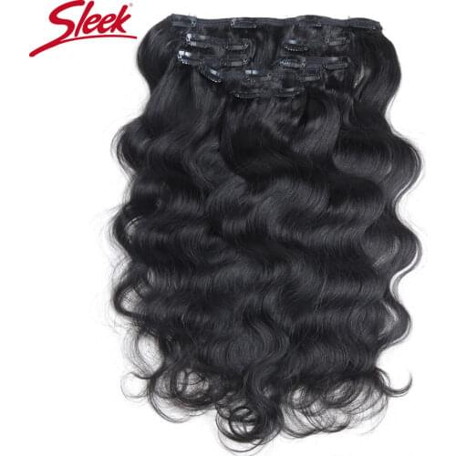 Sleek Hair 7Pcs Clip In Human Hair Extensions Brazilian Body Wave Natural Color Hair Full Head Sets Remy Hair Extension