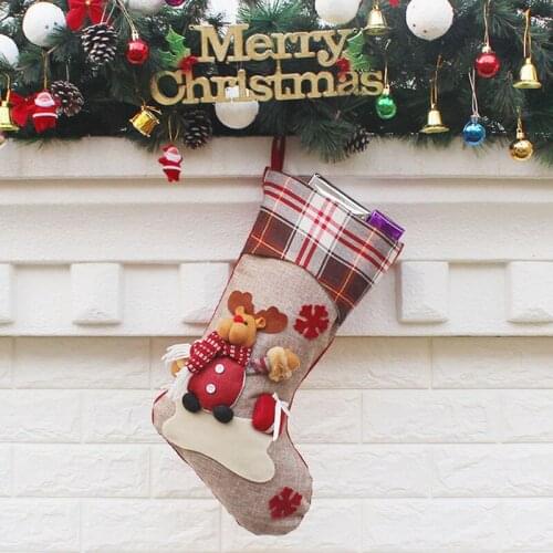 Hot Sale Cartoon Printing Christmas Stocking Gift Bags Christmas Stocking Ornament With Sonwman elk Pattern For New Year Party