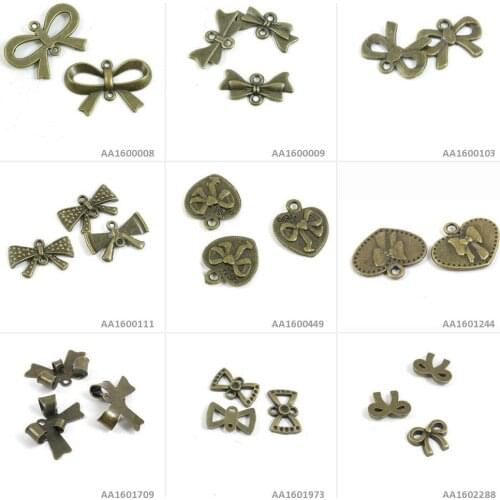 Antique Bronze Tone Jewelry Making Charms Bowtie Bow Bowknot Tie Heart Signs Connector Bracelet Pendant Necklace