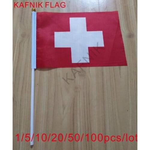 KAFNIK ,10/20/50/100pcs Promotion Wholesale Small Switzerland Hand Waving National Flag 14*21cm #8 Polyester Swiss Flag