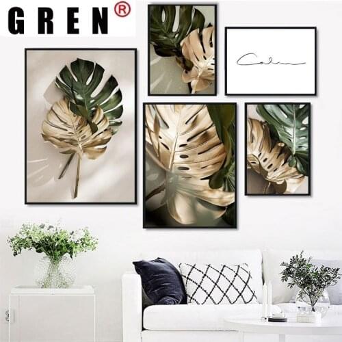 GREN Golden Palm Leaf Canvas Painting Botanical Nordic Wall Art Poster Print Scandinavian Picture For Living Room Home Decor