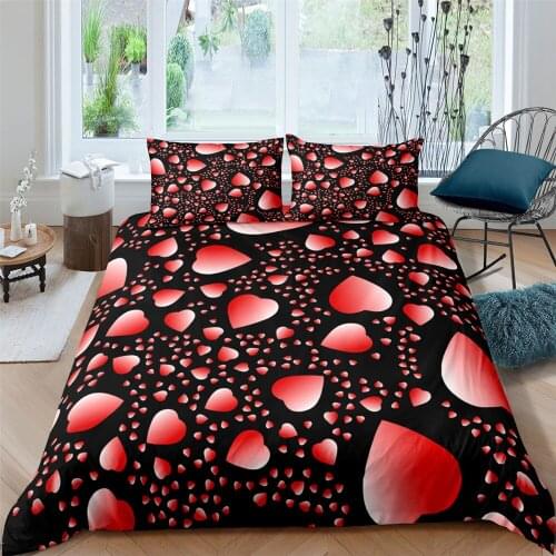 Lover Heart Pattern Duvet Cover Set Queen King Twin Sizes Bedding Sets 2/3pcs Bedclothes Wedding Couple Gift Home Textile Decor