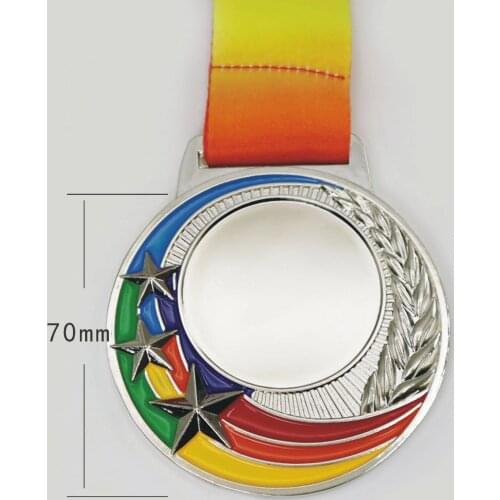 1 Pieces Metal Medal with Ribbon Star Medallion In Colored Striped Design