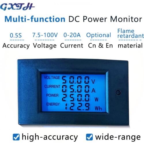 DC 7.5 -100V 0 -20A LCD Digital Display Multimeter High Precision Voltage Current Power Energy Monitor Tester Voltmeter Ammeter