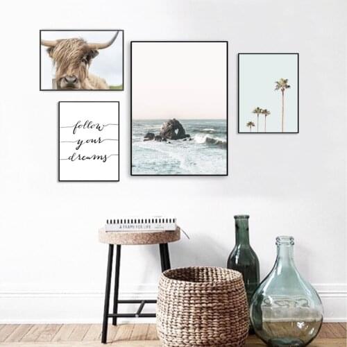 Wall Art Canvas Painting Coconut Tree Yak Sea Quotes Nordic Posters And Prints Landscape Wall Pictures For Living Room Decor