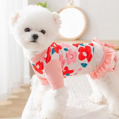 The New Puppy Kitten in Spring and Summer Summer Printed Skirt with Shoulder-straps Swimsuit Two-piece Swimsuit Dog Pet Clothes