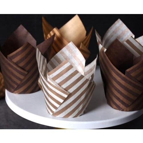 Dropshipping!100Pcs Muffin Cup Striped Tulip Shape Greaseproof Paper Decoration Wrapping Cupcake Lining Household Kitchen Tools