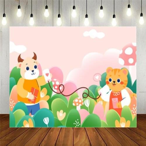 Nitree Photo Studio Props Vinyl Photography Backdrop Kids Birthday Decoration Two Animals Are Calling In The Flowers Background