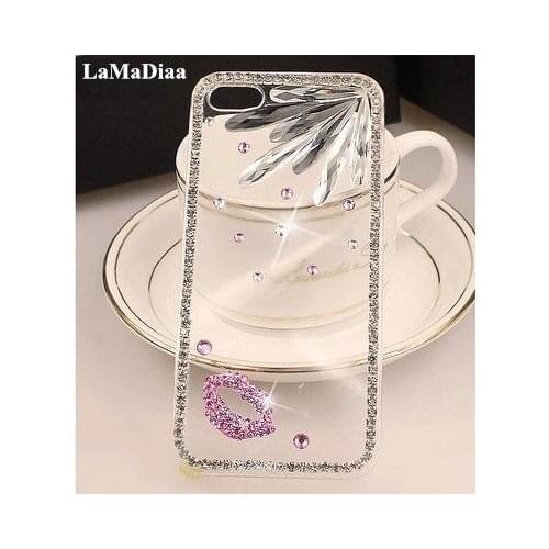Luxury Bling Diamond Rhinestone Chain Phone Case For SamsungS21 S20 S10 S9 S8 Plus Note10 20 9 8 5 Pink Lips Soft TPU Back Cover