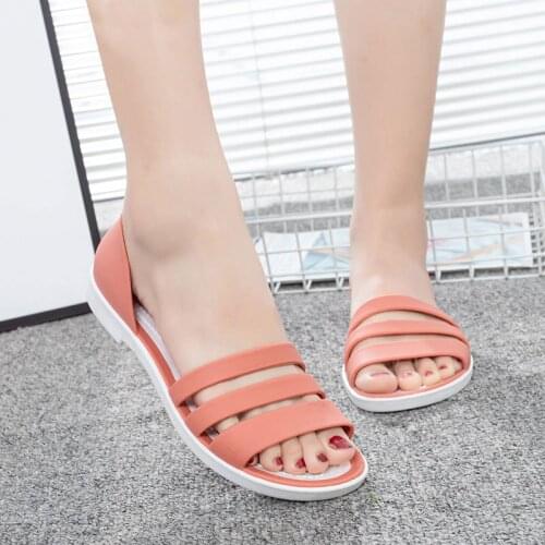 Round Head Womens Sandals New Summer Comfortable Ventilation Sandals Flat Bottom Pure Color Sandals Leisure Time Women Sandals