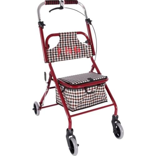 Folding Elderly Shopping Cart, Portable Four-Wheeled Walker With Seat, Can Withstand 75KG