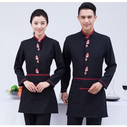 Waiter Uniforms Long-Sleeved Catering Hot Pot Restaurant Waiter Overalls Cafe Work Clothing Hotel Cooking Jacket Waiter Shirts