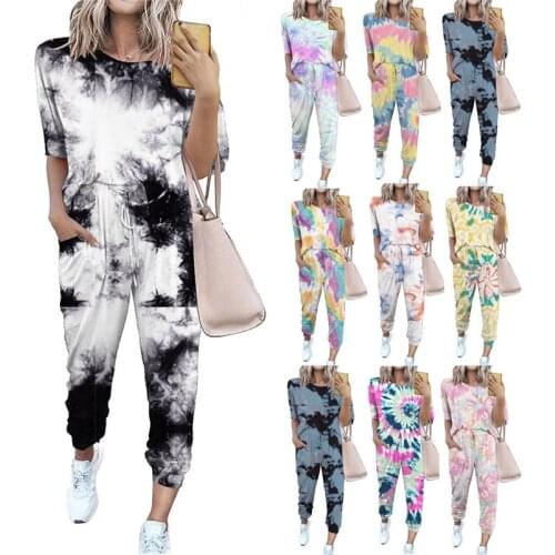 Tie Dye Two Piece Set Women Tracksuit Summer Clothes Short Sleeve T-Shirt and Pants Sweat Suits Casual Women' Sets Outfits S-3XL