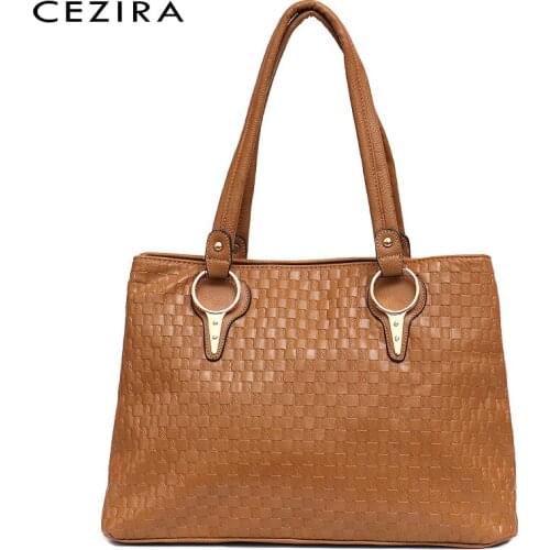 CEZIRA Luxury Vegan Leather PU Tote For Women Fashion Design Woven Embossed Shoulder Bag Ladies Casual Crossbody Handbags Purses