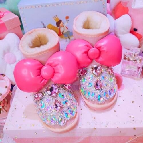 Winter new high-end custom fur one warm warm platform womens boots fashion hand-studded sweet snow boots large size