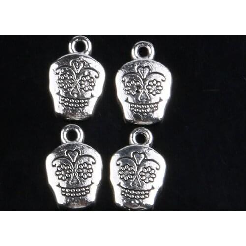 Tibetan Silver Color, 10PCS Zinc Alloy Flower Eye Skull Shape Metal Pendant, Charms for Jewelry Making, Handmade DIY Accessories