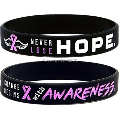 100pcs Awareness Pink Ribbon Breast Cancer wristband silicone bracelets free shipping by ePacket