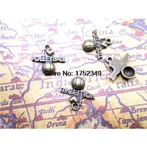 20pcs- I Love Volleyball Charms, Antique Bronze volleyball charm pendants, Jewelry Making 20X21mm
