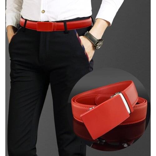 3.5cm Belt Mens Automatic Buckle Red High Quality Belt Fashion Leather White Business Designer Cintos Masculinos Waist Strap
