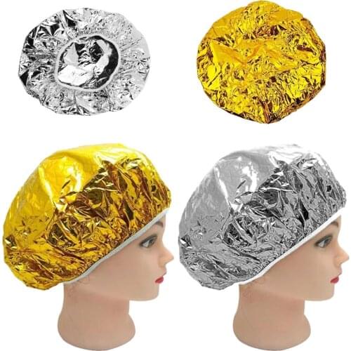 4Pcs Shower Cap Heat Insulation Aluminum Foil Hat Elastic Bathing Cap For Women Hair Salon Bathroom