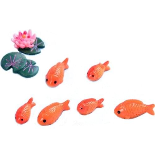 8pc/lot Red Fish miniature figures decorative mini fairy garden animals Moss micro-landscape ornaments resin baby toy