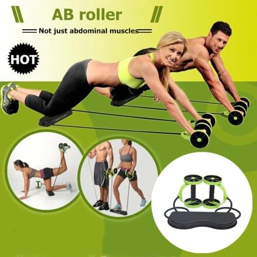 AB Wheels Roller Stretch Elastic Abdominal Resistance Pull Rope Double Wheel Tool Abdominal Muscle Trainer Exercise Home Fitness