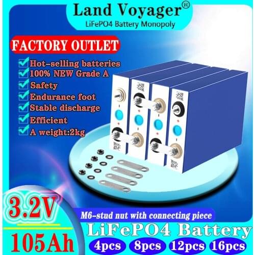 Land Voyager 3.2V 100Ah 105Ah lifepo4 battery 3C cell rechargeable for EV RV battery pack solar EU US TAX FREE