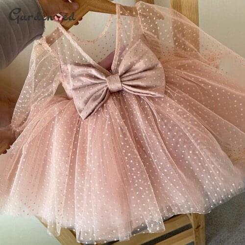 Ball Gown Girl Party Dresses long Illusion Sleeves Puffy Layers Girl Birthday Dress Girl For Party Wedding robe princesse Dress