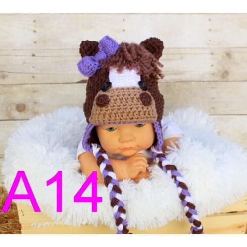 Free shipping, 10pcs/lot Crochet Horse Hat , Pony Hat Newborn Photo Prop, Crochet Baby Farm Animal Hat 100% cotton NB-6years