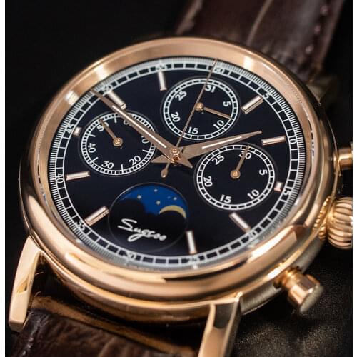New Fashion Men Moonphase Chronograph Watch ST1908 Seagull Movement Calendar Military Mechanical Wristwatch Luminous Hands Clock