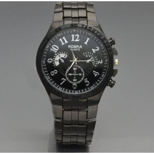 Fashion Brand ROSRA Men Watches Black Steel Band Analog Quartz Wristwatches Man Watch Men Sports Watches mannen horloge