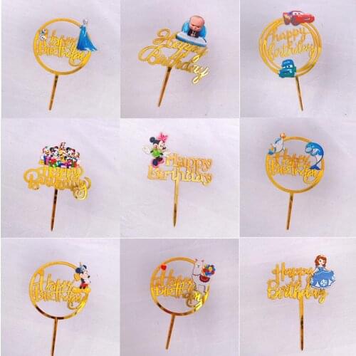 Disney Mickey Mouse Birthday Party Decorations Acrylic Cake Toppers Gold Princess Elsa Cupcake Topper for Baby Shower Supplies