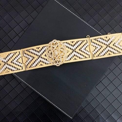 Bicolourable Gold Plating Women Waist Chain Hollow Design Arabic Trendy Gold Body Chain for Caftan Dress Jewelry Belts